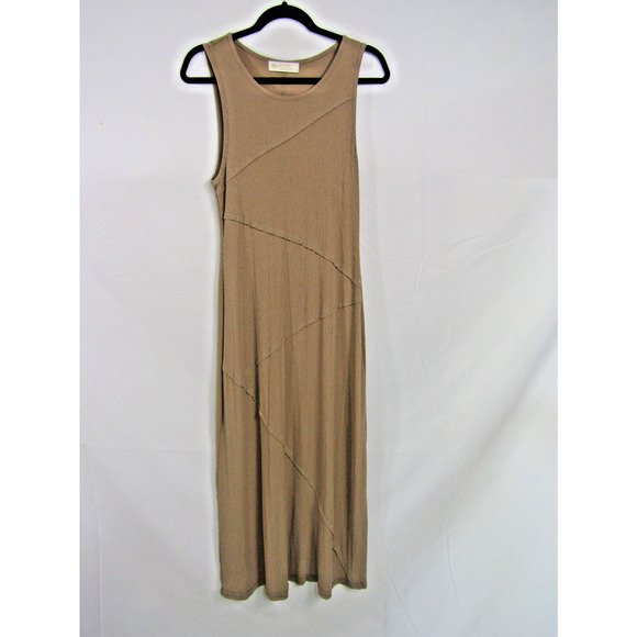 Leela & Lavendar Rayon Dress Ribbed Knit Midi sz S Neutral Raw Seam Minimalist - Picture 1 of 8